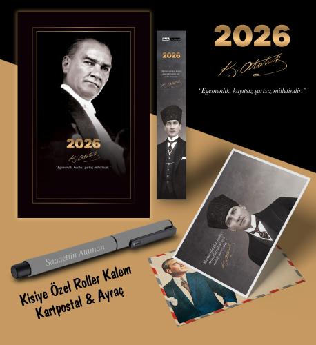 2026 Gazi Paşa Atatürk Ajandası Ayraç Kartpostal Kalem - Gri - Halkkit