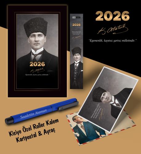2026 Kalpaklı Atatürk Ajandası Ayraç Kartpostal Kalem - Lacivert - Hal