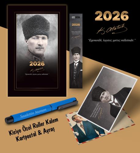 2026 Komutan Atatürk Ajandası Ayraç Kartpostal Kalem - Mavi - Halkkita