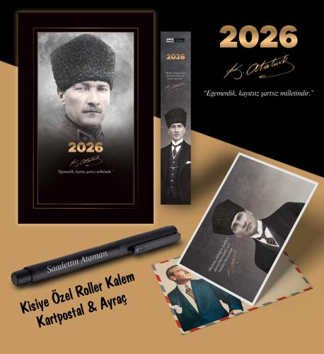 2026 Komutan Atatürk Ajandası Ayraç Kartpostal Kalem - Siyah - Halkkit