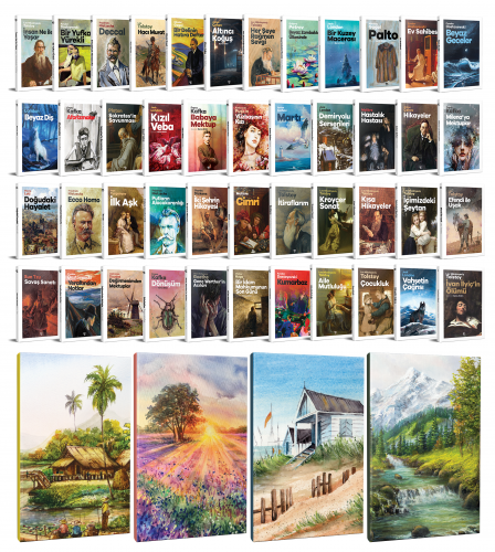 45 Dünya Klasiği ve  4 Adet 64 Sayfa Manzara Temalı Çizgili Defter Seti -1