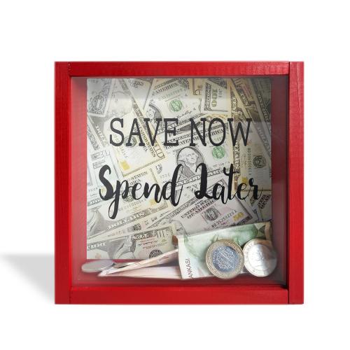 Camlı Ahşap Kumbara Save Now Kırmızı - Halkkitabevi