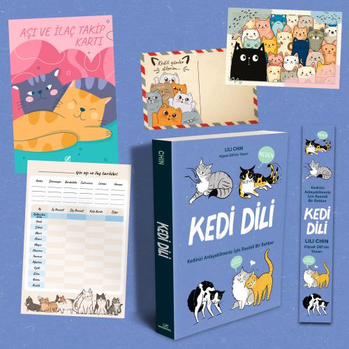 Kedi Dili ve Köpek Dili - Kartpostal - Ayraç - Aşı Takip Kartı - İkili