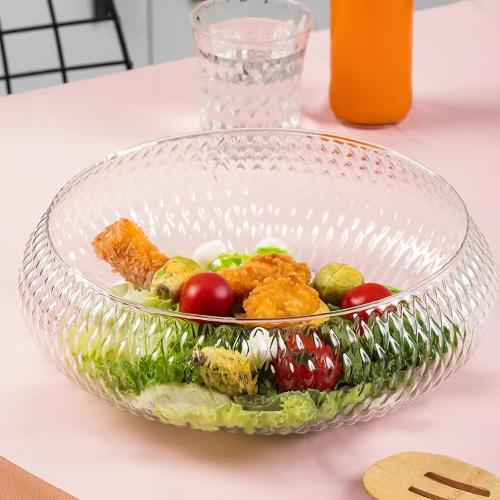 Rustik Salata Kasesi - Büyük Boy 26 cm Cam Salata Meyve Makarna Sunum Kasesi - El Yapımı