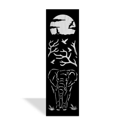 Afrikada Fil Temalı 2 Katlı Ahşap Oyma Tablo Gümüş & Siyah