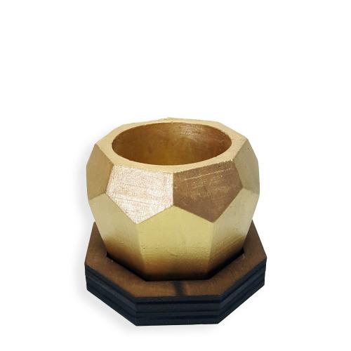Ahşap Ayaklı, Elmas Desenli Beton Saksı Altın