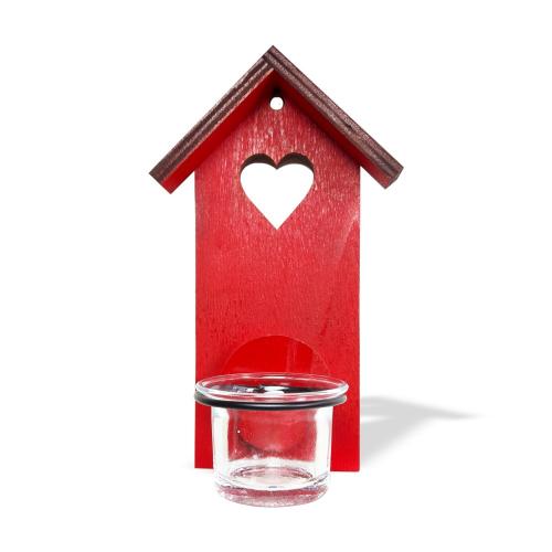 Ahşap Ev Desenli Tekli T-Light Cam Mumluk "Kırmızı" - Halkkitabevi