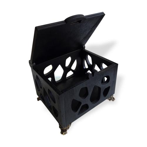 Ahşap, Kapaklı Kutu, Leopar Desenli Payihtaht Ayaklı, Siyah - Halkkita