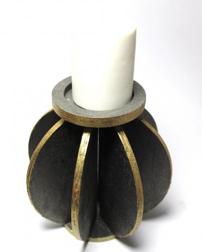 Ahşap Küre Mumluk Siyah Üzerine Altın Varaklı, Büyük