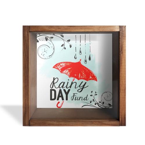 Camlı Ahşap Kumbara Kırmızı Şemsiyeli