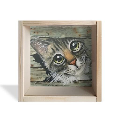 Camlı Ahşap Kumbara Kedicik Ham Ahşap - Halkkitabevi