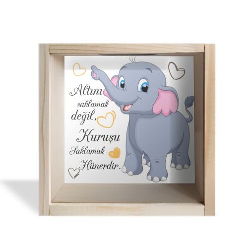 Camlı Ahşap Kumbara Filli Ham Ahşap - Halkkitabevi