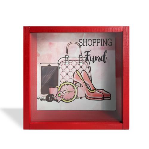 Camlı Ahşap Kumbara Fashion Kırmızı