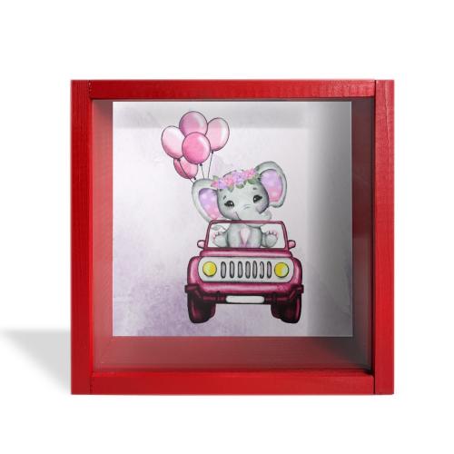 Camlı Ahşap Kumbara Kırmızı Arabalı Fil Kırmızı