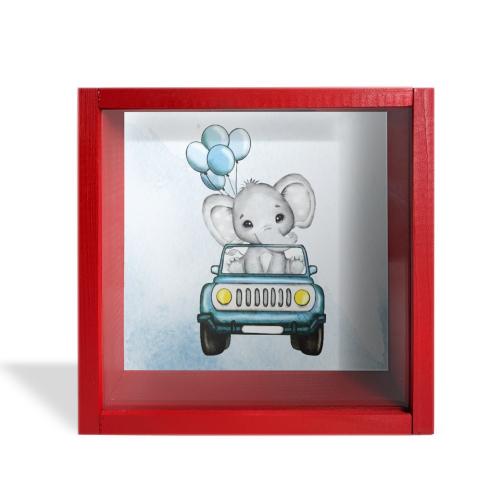 Camlı Ahşap Kumbara Mavi Arabalı Fil Kırmızı