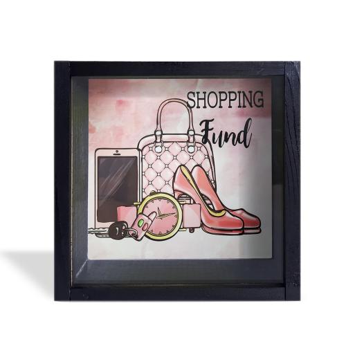 Camlı Ahşap Kumbara Fashion Siyah