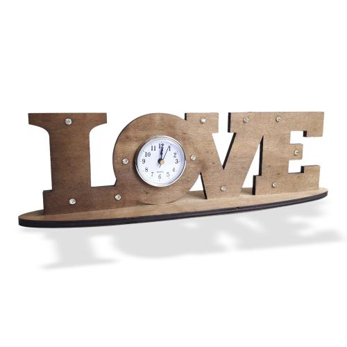 Ahşap Love Yazılı Saatli Oda Süsü
