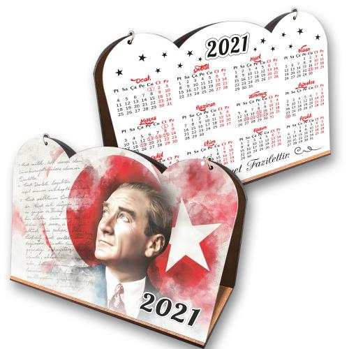 Ahşap Masa Takvimi Renkli Atatürk Baskılı