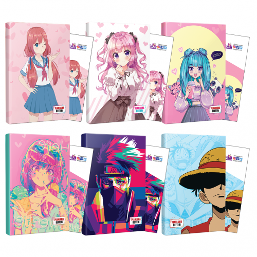 Altılı Flying Kisses-Icecream-Naruto-Luffy-Violet-Catgirl Defter ve Ay