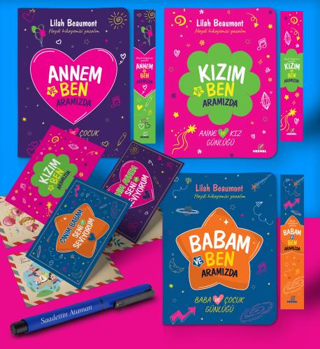 Anne - Baba - Kız Aramızda Ayraç Kartpostal Kişiye Özel Kalem - Lacivert