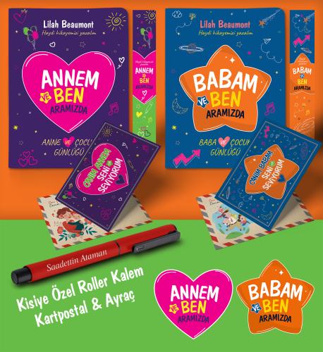 Annem - Babam ve Ben Aramızda Ayraç Kartpostal Kişiye Özel Kalem - Kırmızı