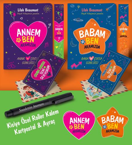Annem - Babam ve Ben Aramızda Ayraç Kartpostal Kişiye Özel Kalem - Siyah