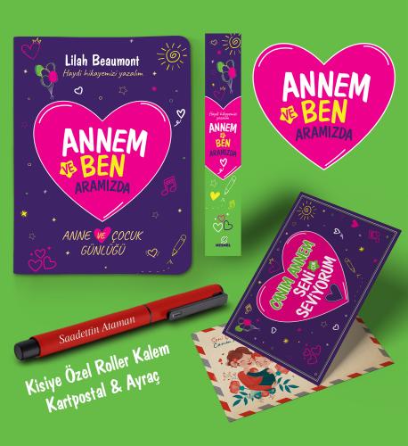 Annem ve Ben Aramızda Ayraç Kartpostal Kişiye Özel Kalem - Kırmızı