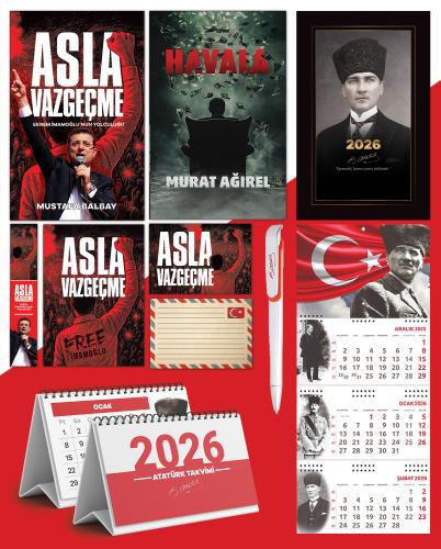 Asla Vazgeçme - Ayraç - Kartpostal - Poster - Havala -  2026 Ajanda Kalpaklı - Ay Yıldız Duvar Takvimi - Masa Takvimi