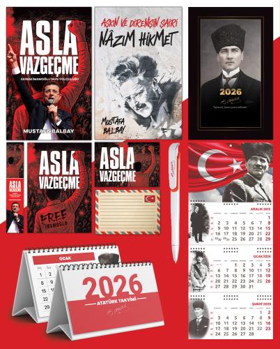 Asla Vazgeçme - Ayraç - Kartpostal - Poster - Nazım Hikmet -  2026 Ajanda Kalpaklı - Ay Yıldız Duvar Takvimi - Masa Takvimi