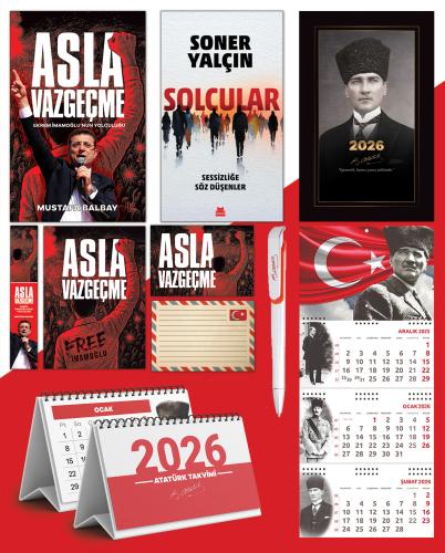 Asla Vazgeçme - Ayraç - Kartpostal - Poster - Solcular -  2026 Ajanda Kalpaklı - Ay Yıldız Duvar Takvimi - Masa Takvimi