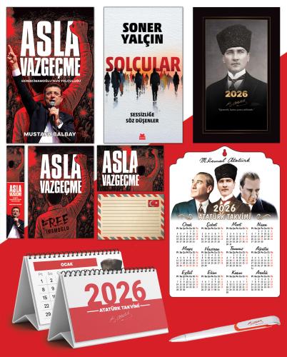 Asla Vazgeçme - Ayraç - Kartpostal - Poster - Solcular -  2026 Ajanda Kalpaklı - Ata Ahşap Duvar Takvimi - Masa Takvimi
