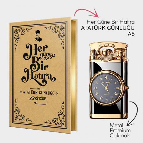 Atatürk Günlüğü A5 ve Retro Piano Black Saatli Çakmak