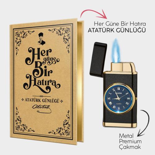 Atatürk Günlüğü ve Mat Siyah Saatli Çakmak - Halkkitabevi
