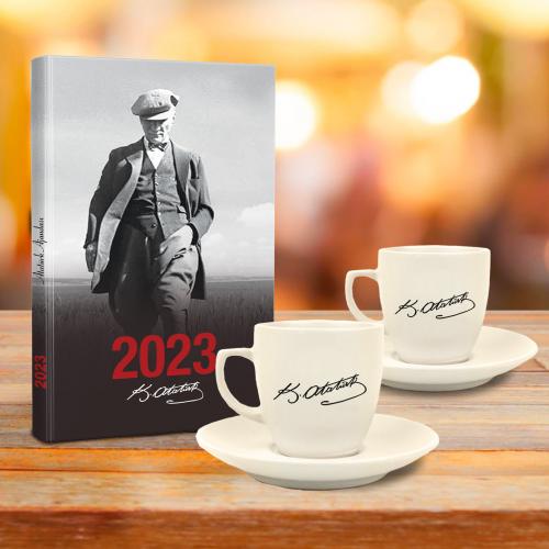 Atatürk Hediye Seti - 2li Atatürk İmza Fincan - Cumhuriyet - Halkkitab
