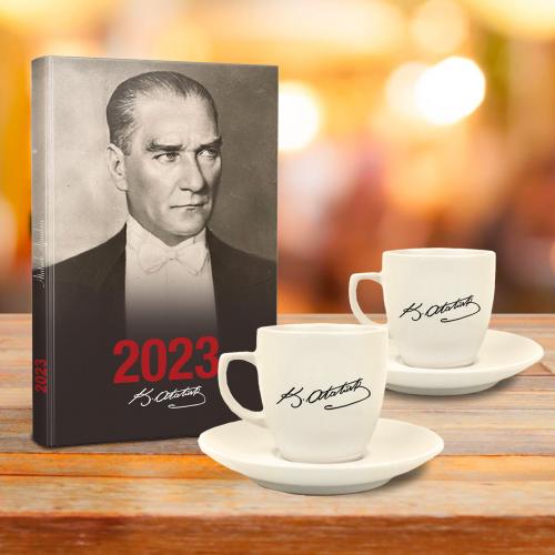 Atatürk Hediye Seti - 2li Atatürk İmza Fincan - Dolmabahçe - Halkkitab