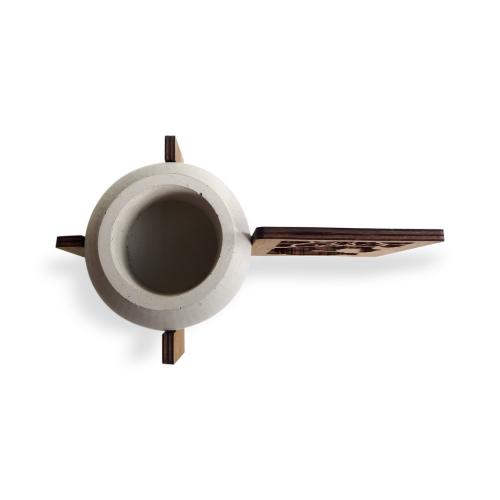 Baykuş ve Orman Figürlü Beton Saksılı Ahşap Stand - Halkkitabevi