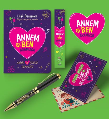Annem ve Ben Aramizda Günlügü Karpostal-Ayraç ve Besmele Metal Siyah Roller Kalem Seti