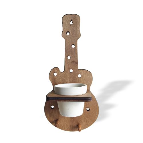 Beton Saksılı Gitar Desenli Ahşap Anahtarlık - Halkkitabevi