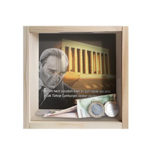 Camlı Ahşap Kumbara Anıtkabir "Ham Ahşap" - Halkkitabevi