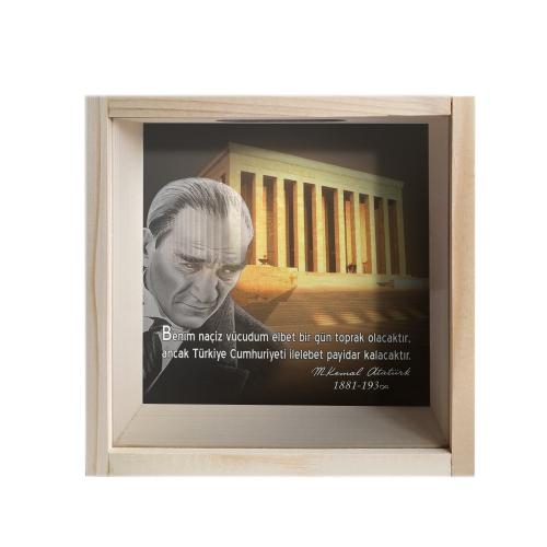 Camlı Ahşap Kumbara Anıtkabir "Ham Ahşap"