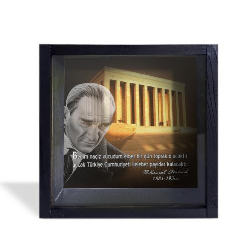 Camlı Ahşap Kumbara Anıtkabir "Siyah"