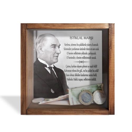 Camlı Ahşap Kumbara İstiklal Marşı - Halkkitabevi