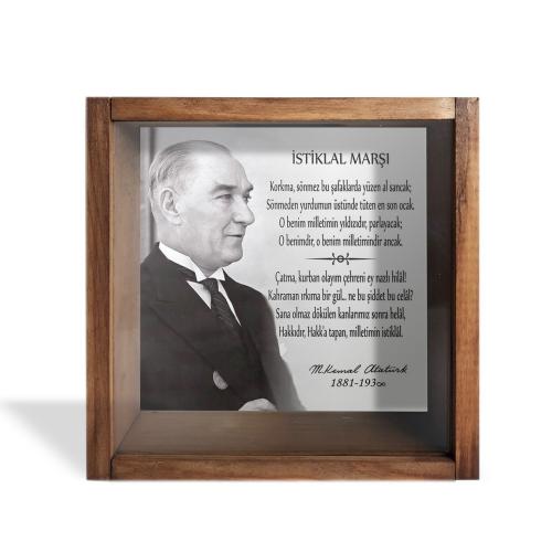 Camlı Ahşap Kumbara İstiklal Marşı