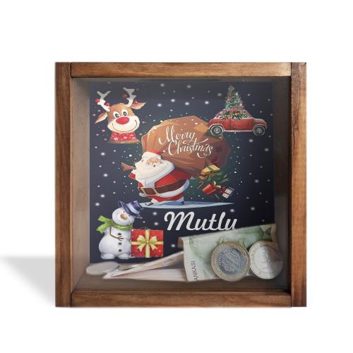 Camlı Ahşap Kumbara Mutlu Yıllar - Halkkitabevi