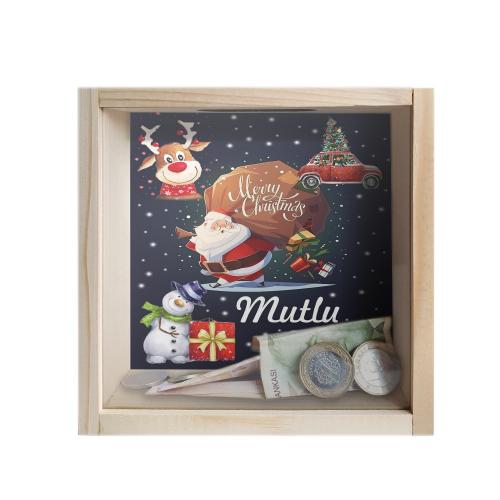 Camlı Ahşap Kumbara Mutlu Yıllar - Ham Ahşap - Halkkitabevi