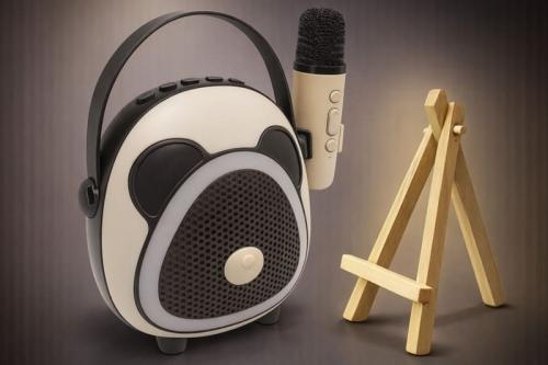 Çocuklara Özel Retro Tasarımlı Bluetooth Karaoke Mikrofon ve Ahşap Tri