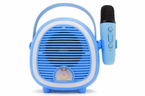 Çocuklara Özel Retro Tasarımlı Bluetooth Karaoke Mikrofon ve Ahşap Tripodlu – Mavi