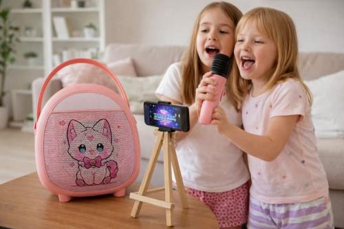 Çocuklara Özel Retro Tasarımlı Bluetooth Karaoke Mikrofon ve Ahşap Tri