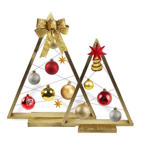 Cristin 2'li Dekoratif Ahşap Çam Ağacı "Altın Renk"