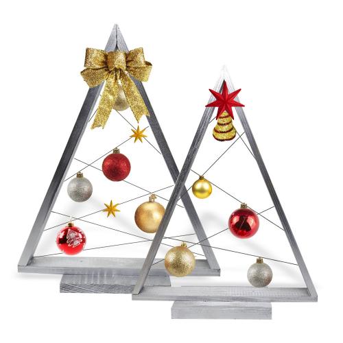 Cristin 2'li Dekoratif Ahşap Çam Ağacı "Gümüş Renk"